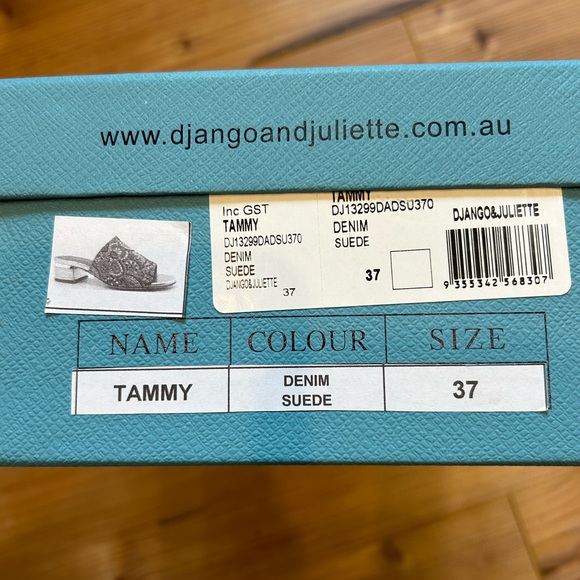 Denim Genuine Suede and leather slip on heeled sandal - Picture 4 of 6